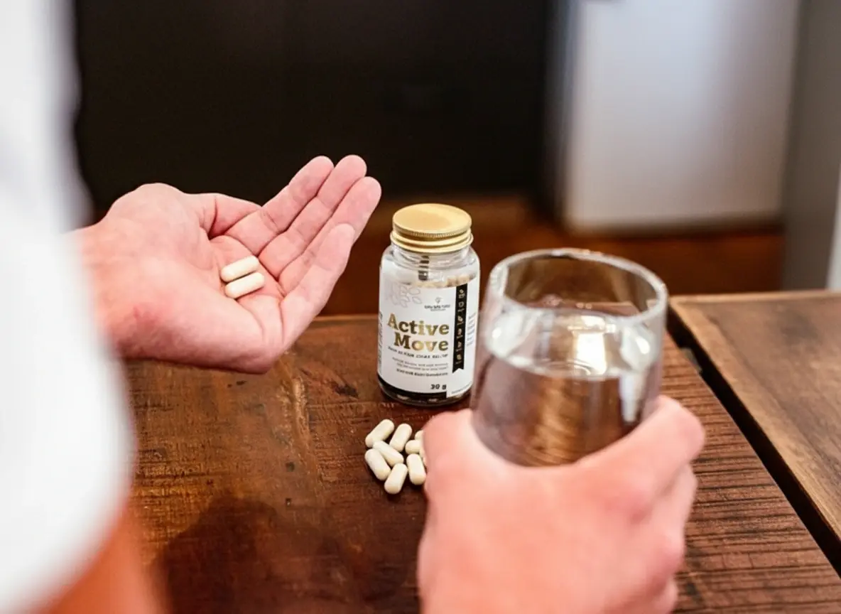 Geöffnete Active Move Dose mit Kapseln in der Hand
